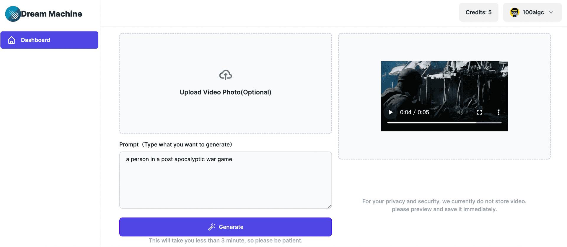 Dream Machine AI Dashboard